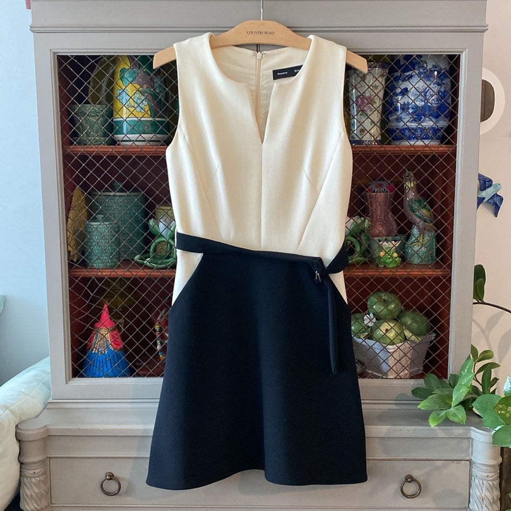 Proenza Schouler Cream & Black Belted Dress